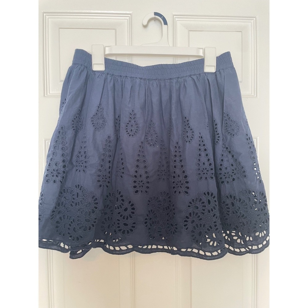 Vince Camuto Navy Blue Eyelet Lace Cotton Mini Skirt Scalloped Hem Large